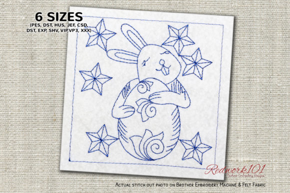 Bunny in Love with Egg Redwork: A Perfect Gift Embroidery