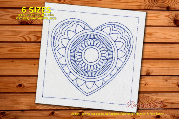 Heart Shaped Mandala Redwork for Boutique Apparel