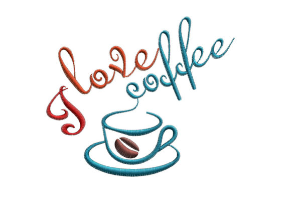 I Love Coffee Embroidery Design for Boutique Apparel