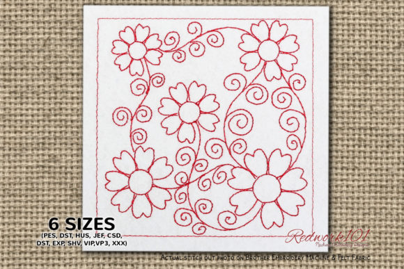 Seamless Flower Quilt Design: A Redwork Embroidery Gem